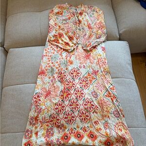 Zara Orange Multi Floral & Geometric Maxi Dress